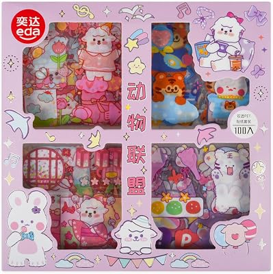 Kawaii Animal Cute Scrapbook Stickers - 100 Sheets CartoonTransparent Stickers for Junk Journal Scrapbooking Collage Planner Album Calendars Notebook DIY Craft Decor