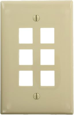 Leviton QuickPort Midsize Wallplate, Single Gang, 6-Port, 41091-6IN, Ivory