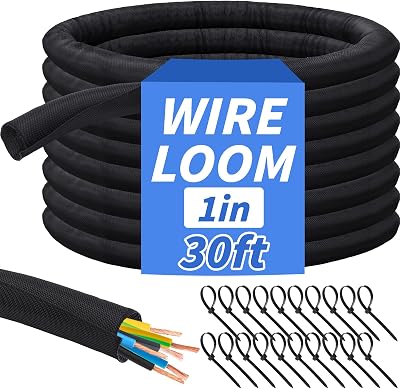 30ft - 1in Split Braided Sleeve Cable Management, Self-Wrapping