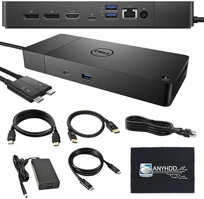 WD19DCS Dell Docking Station Dual Monitor - 4K Display, 1 Year Warranty, USB-C Performance Dock with 240W Adapter, Anyhdd HDMI, DisplayPort, USB-C Cables & Cloth (New)