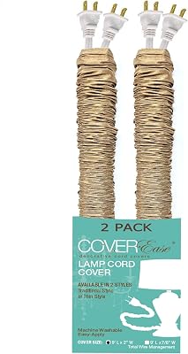 Dk Tan/Camel COVEREase Cord Cover 9 ft Faux Silk Fabric Lamp Cord Cover - Cable Sleeve, Wire Cover, Cord Hider for Cable Management for Electrical Lighting Fixtures (2 Pack)