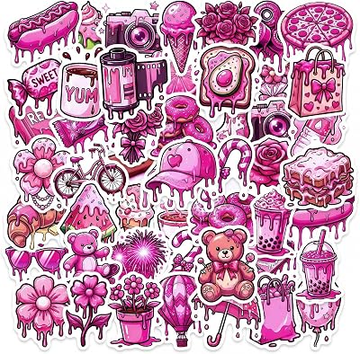 50Pcs Dessert Food Stickers for Kindle, Melted Dessert Sticker Pack Waterproof Vinyl Decals for Laptop, Ebook Readers, Water Bottles, Phone, Journal, Scrapbook, No Repeats (Honey)