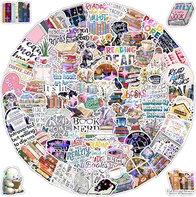 100pcs Holographic Inspirational Reading Stickers Pack,Vinyl Waterproof Funny Book Sticker for Water Bottle Laptop Skateboard Phone,Trendy Reading Lovers Sticker for Teens Adults