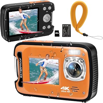 YEEIN Underwater Camera 4K 48MP Autofocus Selfie Dual Screen Waterproof with Floating Strap and 32GB Card, 17FT Compact Waterproof Digital Camera for Snorkeling