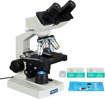 OMAX M82EZ-SCP 2500X Binocular Compound LED Microscope+Blank Slides &