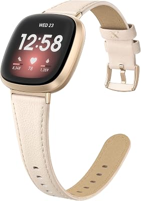 EDIMENS Leather Bands Compatible for Fitbit Versa 3 / Fitbit Versa 4 / Fitbit Sense for Women Men, Genuine Leather Bands Replacement Wristbands Straps Compatible with Versa 3/4 Sense