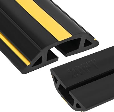 20Ft Thickened Floor Cord Cover for Wires, 3-Channel Cable Cover for Busy Indoor Walkways, Cuttable PVC Extension Cord Cover with Textured Base for Home Office Classroom Events(10Ft*2Rolls)