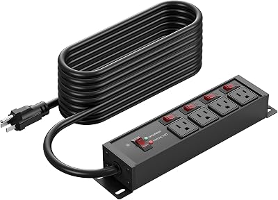 CCCEI 12 Gauge Long Extension Cord, Individual Switches, Black, 50FT.