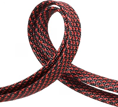 YOUBO Braided Cable Sleeve 33ft, PET Expandable Wire Loom for Automotive Wiring Harness & PC Computer Case, Audio Video Cable Management System (Red~Black, 6mm (1/4"))