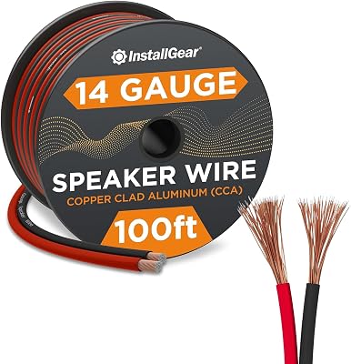 InstallGear 14 Gauge Speaker Wire - Red/Black 100ft Speaker Wire for Car, Home Theater, Stereo, Radio, Surround Sound Systems - 14 Gauge 100 ft - Durable
