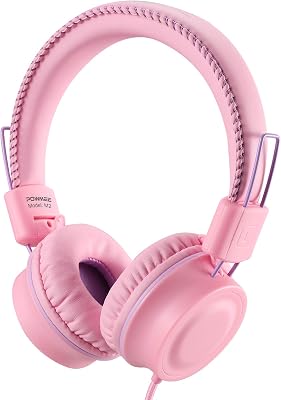 POWMEE M2 Kids Headphones Wired Headphone for Kids,Foldable Adjustable Stereo Tangle-Free,3.5MM Jack Wire Cord On-Ear Headphone for Children/Teens/Girls/School/Kindle/Airplane/Plane/ (Pink)