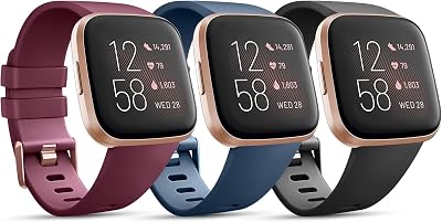 3 Pack Sport Bands Compatible with Fitbit Versa 2 Bands, Classic Soft Sport Replacement Wristbands for Fitbit Versa 2 Smart Watch Women Men (Large, Navy Blue/Wine Red/Black)