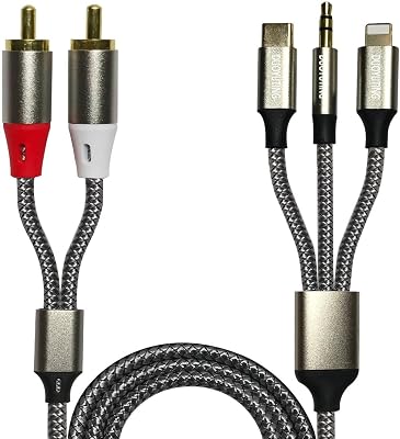 DUOYUTING 3 in 1 Audio Cable, iOS Phone/3.5mm AUX/USB C to 2 RCA,Stereo Audio Adapter for iPhone/Type C Phone/AUX to Amplifier/Sound Box & Home Theater etc.16.5FT