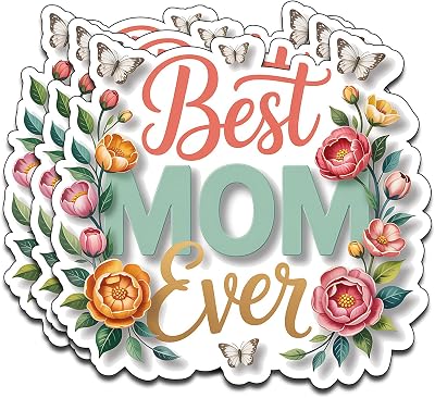 ALODTRA (3PCS) Best Mom Ever Vinyl Sticker Pack Durable Waterproof Stickers for Laptop Water Bottle Car Bumper Phone Case