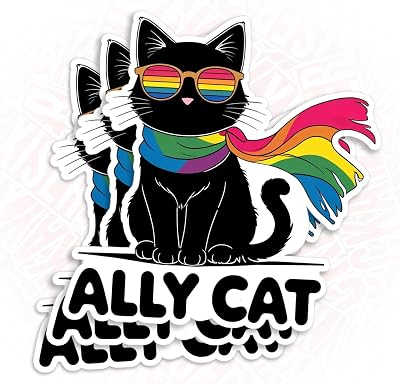 (3Pcs-3") Ally Cat Pride Month Sticker LGBTQ Queer Gay Trans Rights Pride Moms Parents Rainbow Flag Waterproof Vinyl Sticker for Laptop Water Bottle Tumbler Accessory Decal Gifts for Her Him 3 Inches