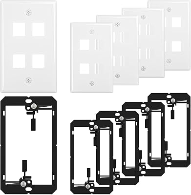 FGB 4-Port Keystone Wall Plate, with Low Voltage Mounting Bracket, 5 Pack