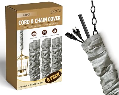 Royal Designs, Inc. Cord & Chain Cover 4 ft Silk Type Fabric, Chandelier Pendant Lighting Chain & Cable Management, Touch Fastener, Gray - 6 Pack