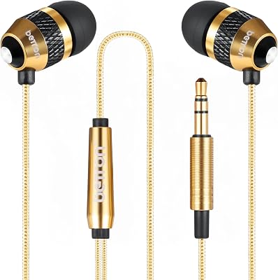 Betron B25 Earphones, Noise Isolating in-Ear Wired Headphones with Strong Bass, Tangle-Free Cord, Lightweight, Carry Case and Soft Earbud Tips, Gold