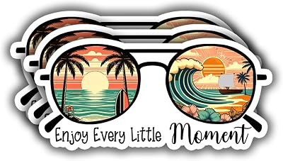 (3 pcs) Enjoy Every Little Moment Sticker Funny Beach Ocean Life Tumbler Decal Sticker for Kindle Laptop Water Bottle Phone Hard Hat Vinyl Decal - 3x1.5