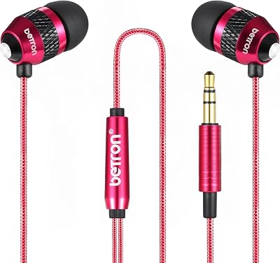Betron B25 Earphones, Noise Isolating in-Ear Wired Headphones, Red
