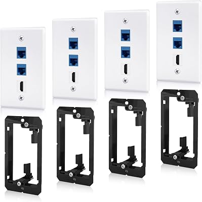 4 Pack Ethernet HDMI Wall Plate, 2-Port Cat6 & 1-Port HDMI Keystone Jack