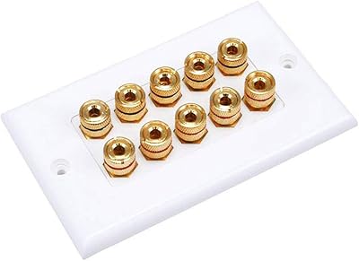 Monoprice 103539 Banana Binding Post Two-Piece Inset Wall Plate – White – Coupler Type For 5 Speakers