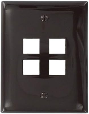 Leviton QuickPort Midsize Wallplate, Single Gang, 4-Port, 41091-4BN, Brown
