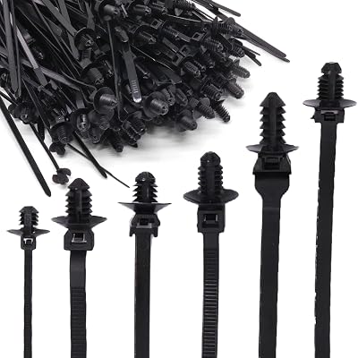 BENLIUDH 240PCS Nylon Push Mount Zip Ties, Heavy Duty Cable Tie Black Wire Tie with Push Pin Fir Tree Zipties Self Locking Design for Indoor and Outdoor (6 Types)
