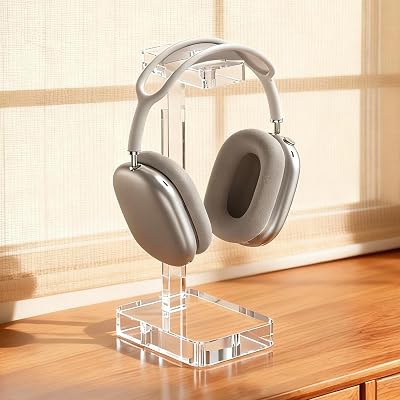 Headphone Stand Headset Holder for Desk, Solid Christal-Clear Acrylic with Stable Base Earphone Hanger for Gaming Room Office Accessories