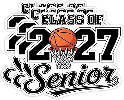(3 Pcs) Class of 2027 Stickers - Senior Graduation Decoration Sticker Vinyl Decal Waterproof - Gift for Graduates (Basketball, 3" x 2.7" (3 Pack))