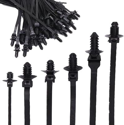 BENLIUDH 120PCS Nylon Push Mount Zip Ties, Heavy Duty Cable Tie Black Wire Tie with Push Pin Fir Tree Zipties Self Locking Design for Indoor and Outdoor (6 Types)