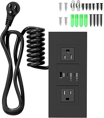 Recessed Drawer Outlet Kit with PD 20W Charging, 3 USB and 2 AC Outlets