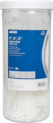 Ancor 199225 Cable Tie, Standard, 4"-6"-8", Natural, 500pc jar