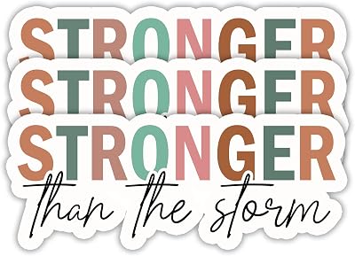 (3PCS) Stronger Than The Storm Sticker, Inspirational Stickers - Motivational Vinyl Decal for Laptop, Tumbler, Water Bottle, Scrapbook Size 3" x 1.2 "