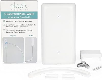 Sleek Socket Internet Coaxial Cable Concealer with Adhesive Cable Management Kit and Female-to-Female Coaxial Cable Connector, Safety Certified, Ideal for Home and Office with Coaxial Outlets