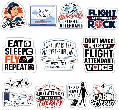 (12pcs-3in) Flight Attendant Sticker Pack Cabin Crew Travel Stickers Quotes