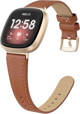 EDIMENS Leather Bands Compatible for Fitbit Versa 3 / Fitbit Versa 4 / Fitbit Sense for Women Men, Genuine Leather Bands Replacement Wristbands Straps Compatible with Versa 3/4 Sense