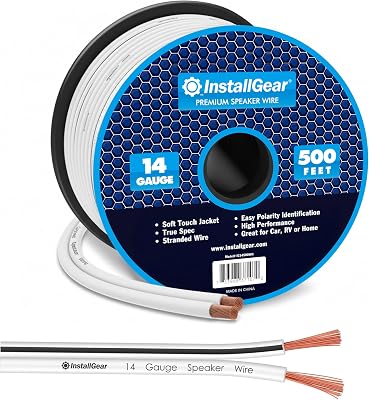 InstallGear 14 Gauge AWG Speaker Wire Cable - White (500ft) - Outdoor, Automotive, Marine