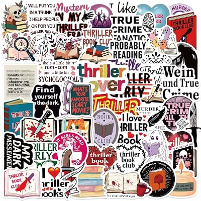 50Pcs Thriller Bookish Stickers for Teens Adults, Waterproof Book Kindle Stickers Pack, Bookish Vinyl Sticker for Laptop Water Bottles Pad Ebook Journal Party Favors(Thriller)