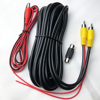 Collyon (50FT / 15m) RCA Reverse Rear View Parking Camera Video Cable with Detection Wire,Car Rear View Parking Camera Video and Audio Extension Cable