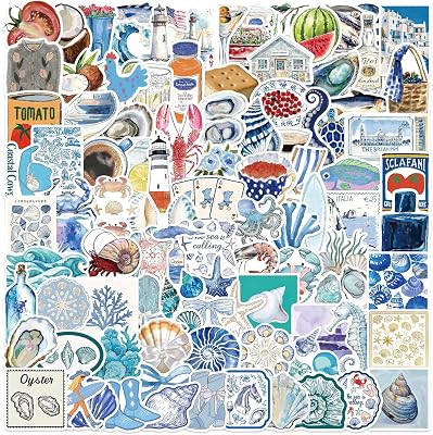 100Pcs Aesthetic Ocean Stickers for Laptop, Kindle, Scrapbooking, Journal, Suitcase, Skateboard, Water Bottle, Notebooks, Waterproof Vinyl Fantasy Anime Decals