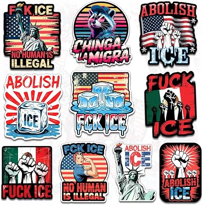 (20pcs-3in) F.uck ICE Sticker Abolish ICE Chinga La Migra No Human is Illegal Waterproof Vinyl Sticker for Water Bottle Car Laptop