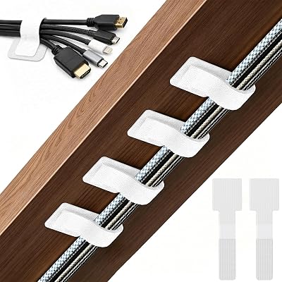 80 PCS Hook and Loop Cable Ties, Self Adhesive Cable Management Straps, Reusable Cord and Wire Organizer Clips for Under Desk, Computer, TV, Gaming Setup, Home Office and Kitchen, White
