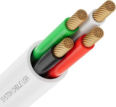 SYSTON 16/4 Speaker Audio Cable Wire Bulk, 16AWG 4C Strand OFC - Oxygen Free Copper Conductors, CMR Riser-Rated Indoor/Outdoor UV Resistant RoHS Compliant for Home Theater Car Speakers, White 50 FT