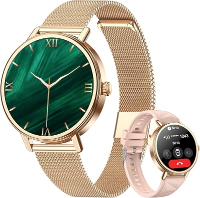 Blackview Smart Watches for Women Android/iPhone,Answer/Make Calls,1.26''HD Fitness Watch with AI Voice/Heart Rate/SpO2/Sleep Monitor/2 Bands, 100+ Sports Modes, IP68 Waterproof Smartwatch