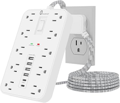 OVERTOP Power Strip Surge Protector, 5 Ft Braided Extension Cord,Flat Plug