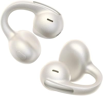 Baseus Bowie MC1 Pro Open Ear Clip-On Headphones, Hi-Res LDAC & HiFi4 Acoustic Sound, 5g Ultra-Lightweight Comfort, SuperBass 2.0, DNN 4-Mic AI Clear Calls, IP67 Waterproof, Bluetooth 6.0 (White)