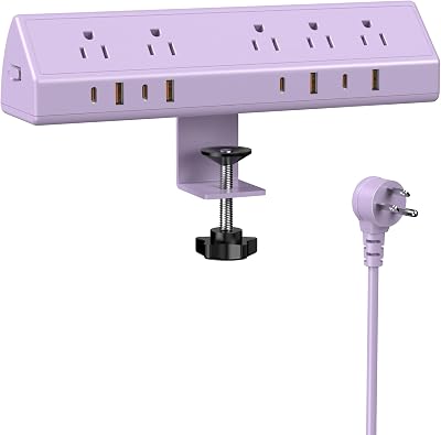 Jgstkcity Desk Clamp Power Strip USB C 65W,Surge Protector,Purple