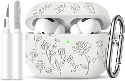 DGege for AirPods Pro 2nd/1st Case with Cleaner Kit,Cute Rose Flower Engraved Soft Silicone Protective Compatible with Apple AirPods Pro 2/Airpod Pro Cover with Keychain,Front LED Visible,Starlight