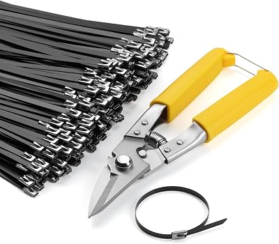 BethTie 300Pcs Black 11.8 Inch Metal Zip Ties with Tie Cutter
